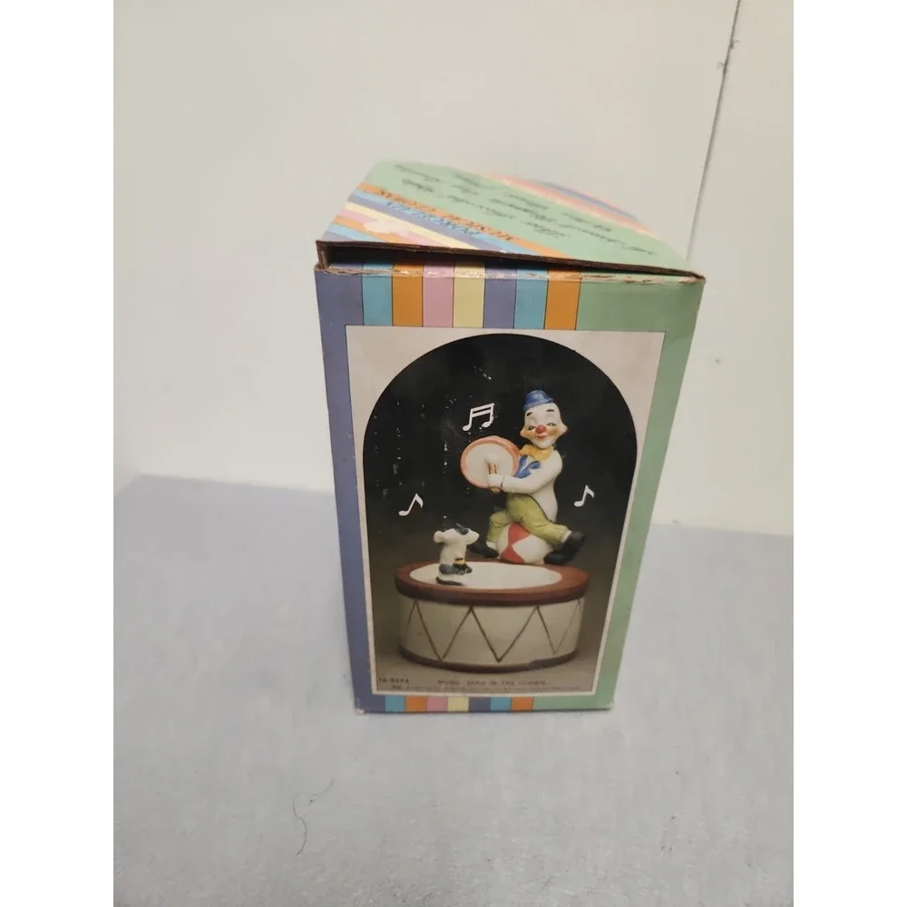 Porcelain Clown Music Box W/ Spinning Dog-works